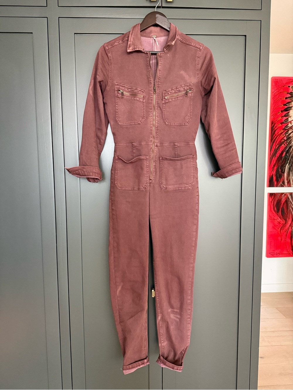 Free People Zip-Front Jumpsuit in Dusty Mauve